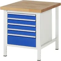 RAU Werkbank mit 5 Schubladen - Vollauszug - 90:4 / 180:1 - 840 x 750 x 900 mm (HxBxT) - Traglast 1.250 kg - Buche