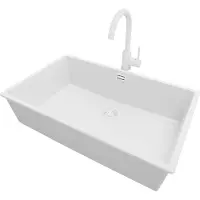 PrimaGran Granitspüle Alles Weiß 76x47cm, Spülbecken 1 Becken + Küchenarmatur 32x20cm + Ablauf-Set, Küchenspüle ab 80er Unterschrank - London Slim
