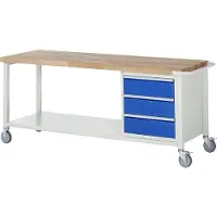 RAU Mobile Werkbank mit Ablageboden - 3 Schubladen - Teilauszug - 180:3 - höhenverstellbar 880-1.080 mm - 2.000 x 700 mm (BxT) - Traglast 450 kg