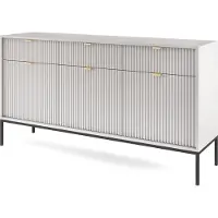 Masseno Kommode STELLARE 154 cm Sideboard mit 3 Schubladen und 3 Türen für Wohnzimmer Schlafzimmer Modern 154x39x83 cm Grau / Grau