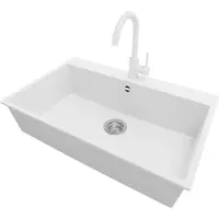 PrimaGran Granitspüle Weiß 78x50cm, Spülbecken 1 Becken + Küchenarmatur 32x20cm + Ablauf-Set, Küchenspüle ab 80er Unterschrank - Riga