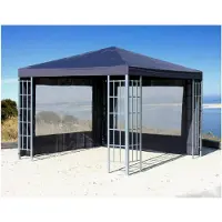 Markenlos Pavillon Set 3x3m Metall Garten Partyzelt Anthrazit mit 2 Seitenteilen und Fenster