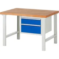 RAU Werkbank mit 2 Schubladen - Vollauszug - 150:1 / 210:1 - 840 x 1.250 x 900 mm (HxBxT) - Traglast 750 kg - Buche