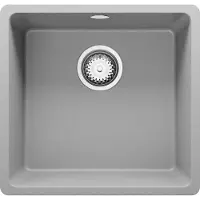 PrimaGran Unterbauspüle Granit Grau 46x44cm, Spülbecken 1 Becken + Ablauf-Set, Granitspüle ab 50er Unterschrank - Venedig Easy