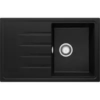 PrimaGran Spülbecken Schwarz Metallic 78x50cm, Granitspüle 1 Becken + Ablauf-Set, Küchenspüle ab 45er Unterschrank - Mailand