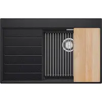 PrimaGran Spülbecken Anthrazit 78x50cm, Granitspüle 1 Becken + Ablauf-Set + Küchenzubehörset, Küchenspüle ab 50er Unterschrank - Sydney