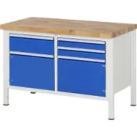 RAU Werkbank mit 2 Schränken - 3 Schubladen - Vollauszug - 90:2 / 180:1 - höhenverstellbar 840-1.040 mm - 1.250 x 700 mm (BxT) - Traglast 1.250 kg - Buche
