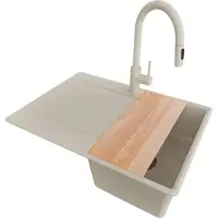 PrimaGran Granitspüle Beige 70x50cm, Spülbecken 1 Becken + Küchenarmatur 40x20cm + Ablauf-Set + Schneidebrett, Küchenspüle ab 40er Unterschrank - Kopenhagen