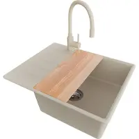PrimaGran Granitspüle Beige 62x50cm, Spülbecken 1 Becken + Küchenarmatur 38x14cm + Ablauf-Set + Schneidebrett, Küchenspüle ab 50er Unterschrank - Kopenhagen