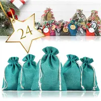 Ganzoo 24er Set Jutesäckchen für Adventskalender zum selbst befüllen, 17,5cm x 12,5cm, Jutebeutel, Stoffbeutel, Natur Säckchen, Geschenksäckchen, Sack, Beutel – (Dunkelgrün)