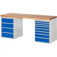 RAU Werkbank mit 12 Schubladen - Vollauszug - 60:3 / 90:3 / 120:1 / 150:1 / 180:4 - 890 x 2.000 x 700 mm (HxBxT) - Traglast 1.000 kg - Buche