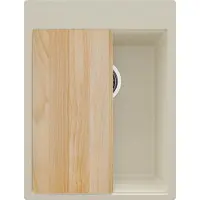 PrimaGran Spülbecken Beige 38x50cm, Granitspüle 1 Becken + Ablauf-Set + Schneidebrett, Küchenspüle ab 40er Unterschrank - Oslo