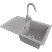 PrimaGran Granitspüle Grau 70x44cm, Spülbecken 1 Becken + Küchenarmatur 32x20cm + Ablauf-Set, Küchenspüle ab 45er Unterschrank - Kopenhagen Easy