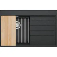 PrimaGran Spülbecken Anthrazit 78x50cm, Granitspüle 1 Becken + Ablauf-Set + Küchenzubehörset, Küchenspüle ab 45er Unterschrank - Sydney