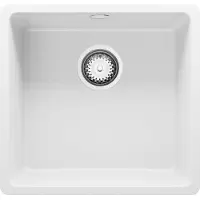 PrimaGran Spülbecken Weiß 46x44cm, Granitspüle 1 Becken + Ablauf-Set, Küchenspüle ab 50er Unterschrank - Venedig Slim Easy