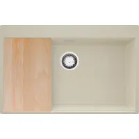 PrimaGran Spülbecken Beige 78x50cm, Granitspüle 1 Becken + Ablauf-Set + Schneidebrett, Küchenspüle ab 80er Unterschrank - Oslo