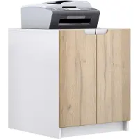 Vladon Druckerkommode Logan, Germany, Aktenschrank mit 2 Fächern und 2 Türen, Korpus in Weiß matt, Fronten in Eiche Natur (51 x 60,5 x 54 cm)