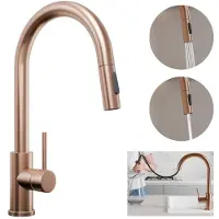 PrimaGran Küchenarmatur 9010, 360° drehbar, Hochdruckarmatur, mit zwei Strahlarten, mit ausziehbarem Auslauf, Edelstahl Kupfer