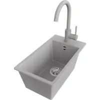 PrimaGran Granitspüle Grau 28x50cm, Spülbecken 1 Becken + Küchenarmatur 32x20cm + Ablauf-Set, Küchenspüle ab 30er Unterschrank - Riga
