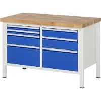 RAU Werkbank mit 7 Schubladen - Teilauszug - 60:2 / 120:1 / 150:2 / 270:2 - 840 x 1.250 x 700 mm (HxBxT) - Traglast 1.250 kg - Buche