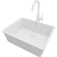 PrimaGran Unterbauspüle Granit Alles Weiß 56x44cm, Spülbecken 1 Becken + Küchenarmatur 32x20cm + Ablauf-Set, Granitspüle ab 60er Unterschrank - Venedig Easy