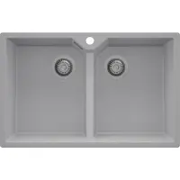 PrimaGran Spülbecken Grau 78x50cm, Granitspüle 2 Becken + Ablauf-Set, Küchenspüle ab 80er Unterschrank - Madrid Twin