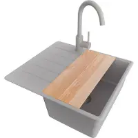 PrimaGran Granitspüle Grau 55x50cm, Spülbecken 1 Becken + Küchenarmatur 32x20cm + Ablauf-Set + Schneidebrett, Küchenspüle ab 40er Unterschrank - Kopenhagen
