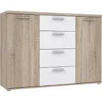 Freiraum Sideboard Winnie Kommode 4 Schubladen und 2 Türen, Sonoma Eiche / Weiß