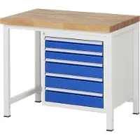 RAU Werkbank mit 5 Schubladen - Teilauszug - 90:2 / 120:3 - 840 x 1.000 x 700 mm (HxBxT) - Traglast 1.250 kg - Buche