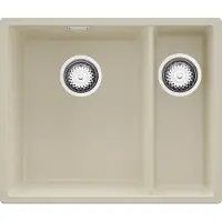 PrimaGran Spülbecken Beige 56x47cm, Granitspüle 1,5 Becken + Ablauf-Set, Küchenspüle ab 60er Unterschrank - London Slim Duo