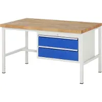 RAU Werkbank mit 2 XL Schubladen - Teilauszug - 180:2 - höhenverstellbar 840-1.040 mm - 1.500 x 900 mm (BxT) - Traglast 1.250 kg - Buche