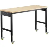 SucceBuy Werkbank 1524x559x711-1030 mm, 907 kg Belastbarkeit, Arbeitstisch mit Steckdose, Rollen und Werkzeugtafel, stabiler Tisch mit Eichenholzplatte für Garage, Werkstatt, Büro und Zuhause