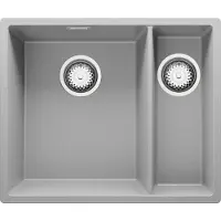 PrimaGran Spülbecken Grau 56x47cm, Granitspüle 1,5 Becken + Ablauf-Set, Küchenspüle ab 60er Unterschrank - London Slim Duo