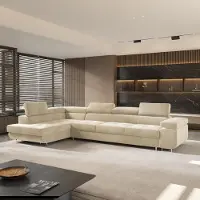 Masseno Ecksofa VICENTE mit Schlaffunktion L-Form, Sofa mit Bettkasten, Wohnzimmersofa, Couch, Soffa, Bettsofa, Couchgarnitur- Creme, MONOLITH 04