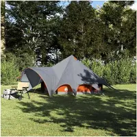Markenlos Teepee Zelt mit Dach in Grau und Orange 600 x 600 x 347 cm, Campingzelte für Familien und Gruppen