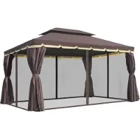 Welikera Gartenpavillon Pavillon 390 x 290 x 280 cm Gartenzelt Festzelt Partyzelt mit 4 x Seitenteile Moskitonetz wetterfest Aluminium Polyester Kaffee+Schwarz