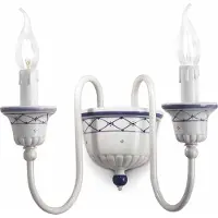 Licht-Erlebnisse Wandleuchte Keramik E14 B: 32 cm Weiß Blau 2-flammig Landhausstil Keramikleuchte