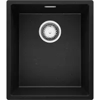 PrimaGran Spülbecken Schwarz Metallic 41x47cm, Granitspüle 1 Becken + Ablauf-Set, Küchenspüle ab 45er Unterschrank - London Slim