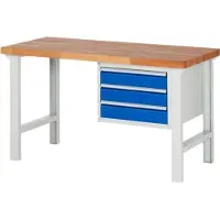 RAU Werkbank mit 3 Schubladen - Teilauszug - 120:3 - 840 x 1.500 x 700 mm (HxBxT) - Traglast 750 kg - Buche