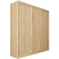 Beautysofa Kleiderschrank MARIO II 240 cm Eiche Sonoma– 3-türiger Schwebetürenschrank mit Schubladen, Regalen & 2 Kleiderstangen, Schrank ohne Spiegel