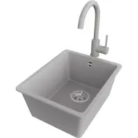 PrimaGran Granitspüle Grau 36x44cm, Spülbecken 1 Becken + Küchenarmatur 32x20cm + Ablauf-Set, Küchenspüle ab 40er Unterschrank - Venedig Slim Easy