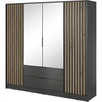 Masseno Drehtürenschrank NELIANA 206 cm Kleiderschrank Schlafzimmer Schrank 4-türig mit Spiegel Graphitfarben