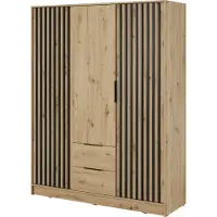 Masseno Drehtürenschrank NELIANA 155 cm Kleiderschrank Schlafzimmer Schrank 3-türig Eiche Artisan