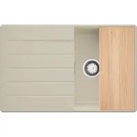 PrimaGran Spülbecken Beige 78x50cm, Granitspüle 1 Becken + Ablauf-Set + Schneidebrett, Küchenspüle ab 45er Unterschrank - Kopenhagen