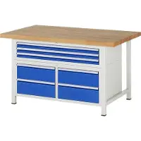 RAU Werkbank mit 7 Schubladen - Teilauszug - 60:3 / 180:4 - 840 x 1.500 x 900 mm (HxBxT) - Traglast 1.250 kg - Buche