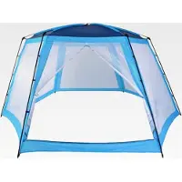 Markenlos Poolabdeckung mit Mesh-Seitenwänden, Poolzelt in Blau mit Stahlrahmen, Gesamtabmessungen: 660 x 580 x 250 cm (L x B x H)