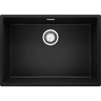 PrimaGran Unterbauspüle Granit Schwarz 66x47cm, Spülbecken 1 Becken + Ablauf-Set, Granitspüle ab 70er Unterschrank - London