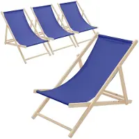 ECD-Germany 4x Liegestuhl klappbar aus Holz, Dunkelblau, bis 120kg, 3 Liegepositionen, Sonnenliege Gartenliege Relaxliege Strandliege Strandliegestuhl