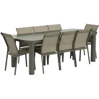 Sweeek - Gartentisch aus Aluminium 225cm + 8 Stühle - Khaki
