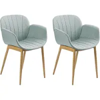 Beliani Esszimmerstuhl 2er Set Mintgrün Stoff mit Armlehnen Schwarzen Metallbeinen Retro-Design Wohnzimmer Essbereich Flur Diele Ausstattung Möbel